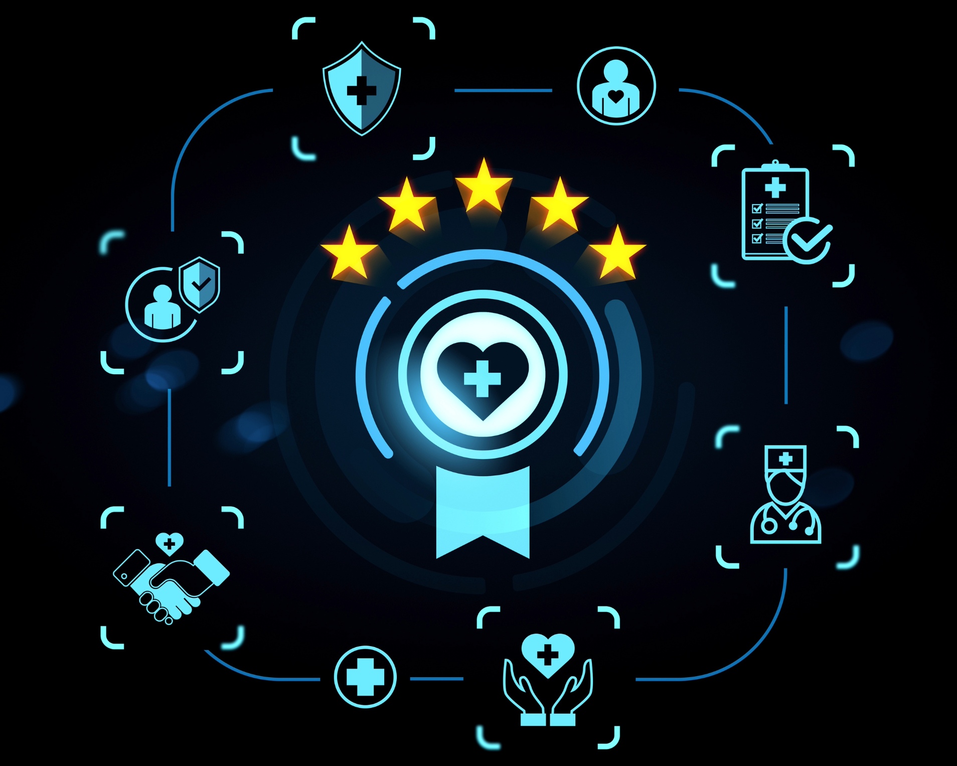 Five-star healthcare quality and trust badge graphic