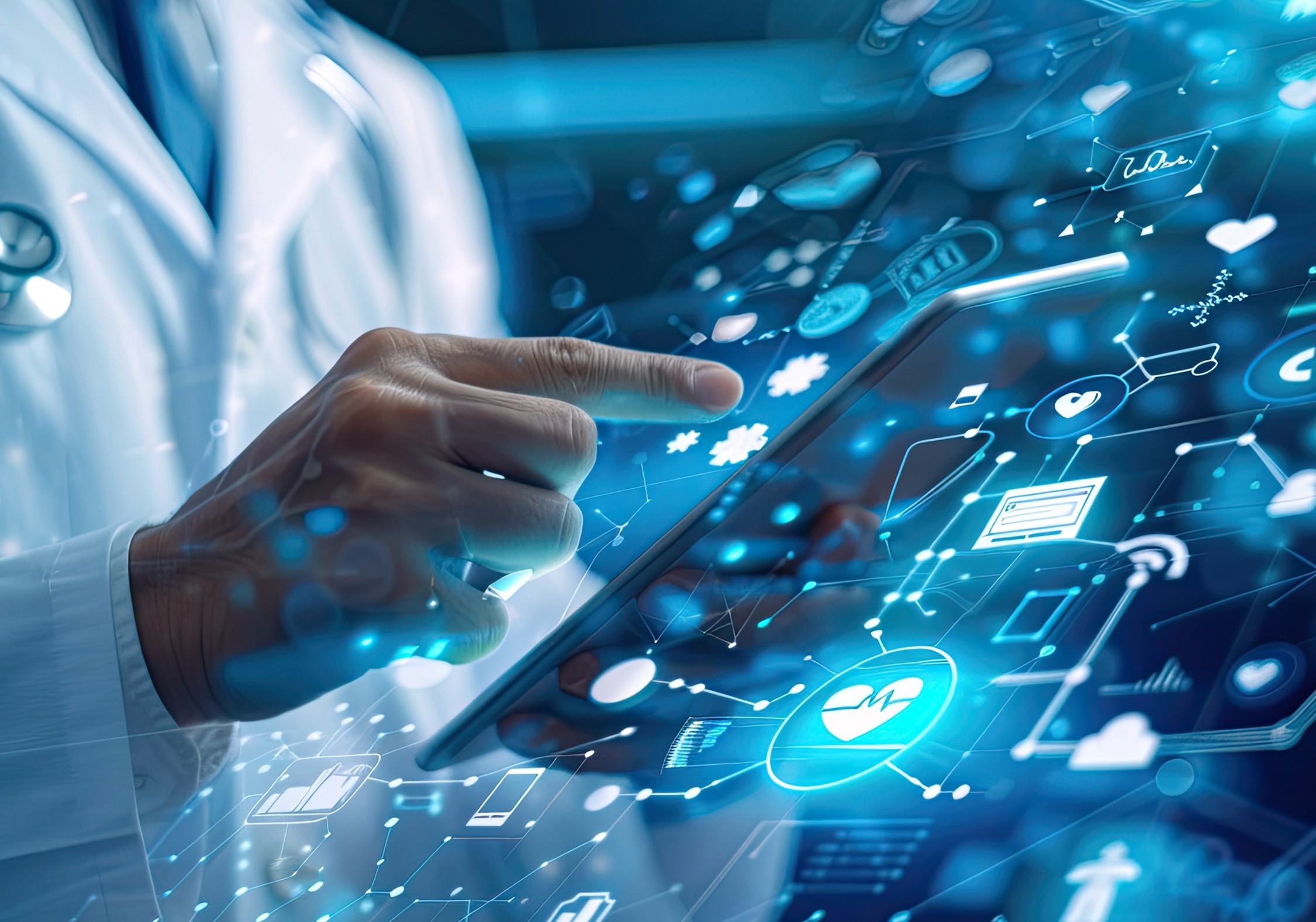 Doctor using a digital healthcare technology interface